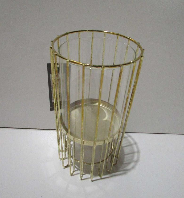 Candle holder gold metal 23cm image