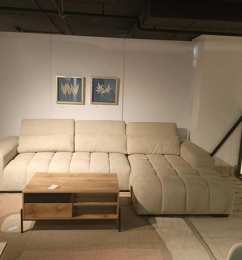 Santino Beige Fabric Corner Sofa with Right-Side Chaise and Adjustable Headrest image