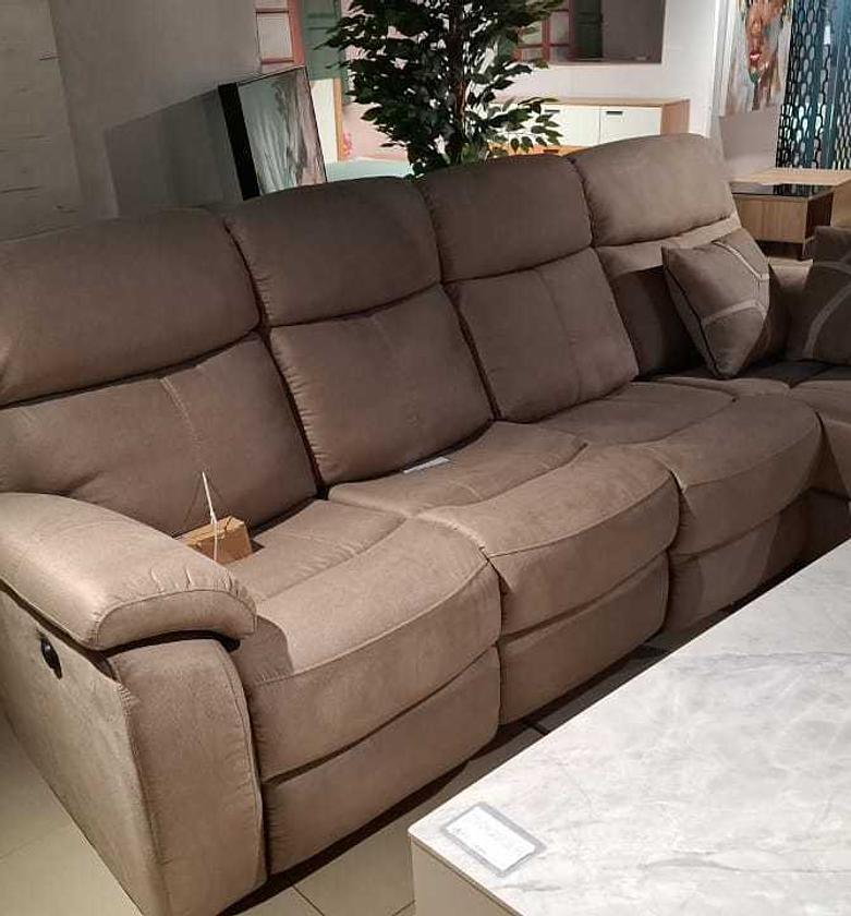 Lorenzo Light Brown Fabric Corner Sofa with Recliner and Chaise – Model D122 image