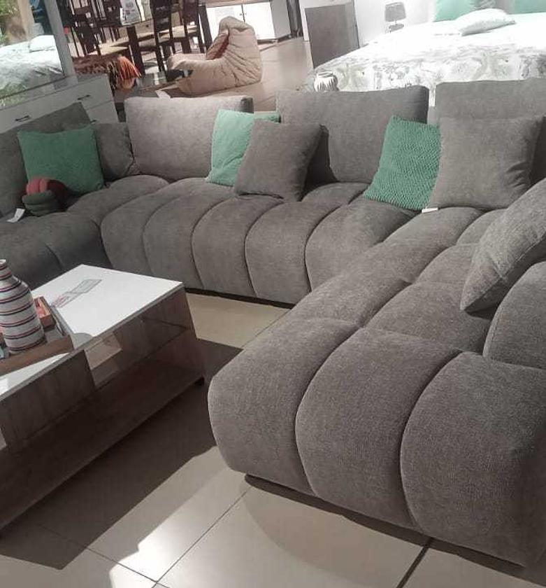 Santino Beige Fabric Corner Sofa with Dual Chaise and 6 Pillows image