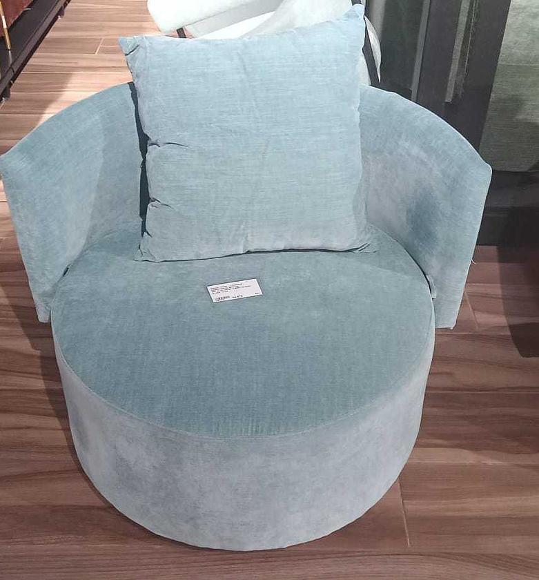 Boston Swivel Chair with Cushion – Sky Blue Fabric & Metal Base image