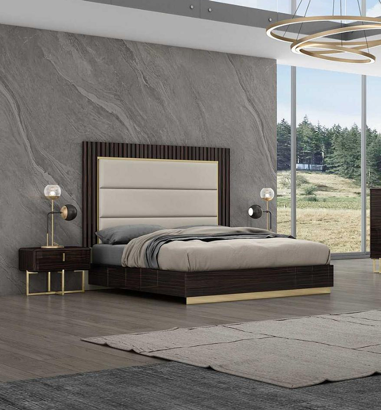 Ebony & Brushed Titanium Gold Bedroom Set image