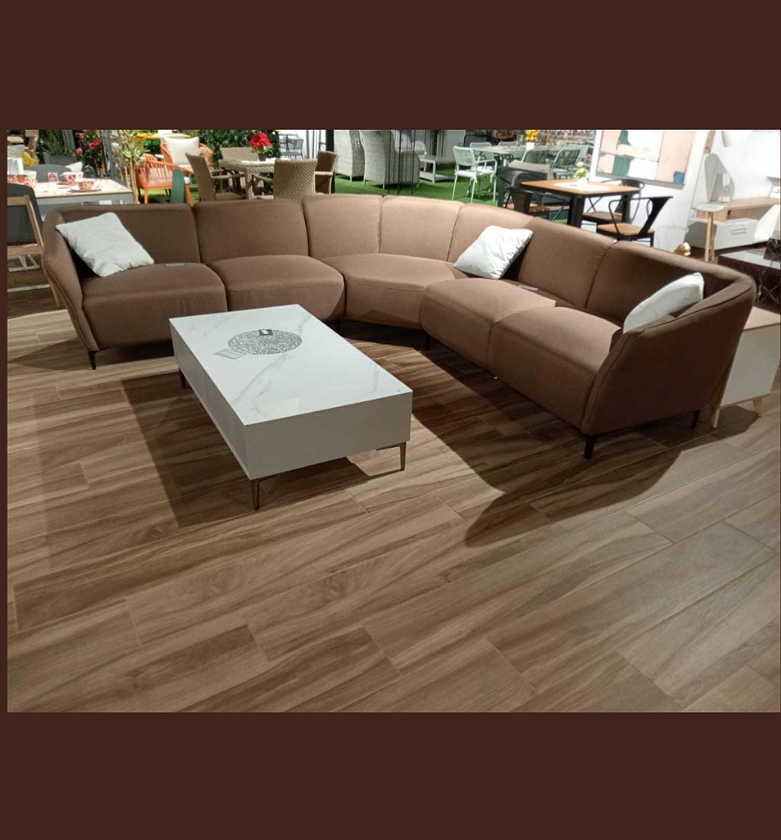 Corner Fabric Sofa with Pillows – Brown image