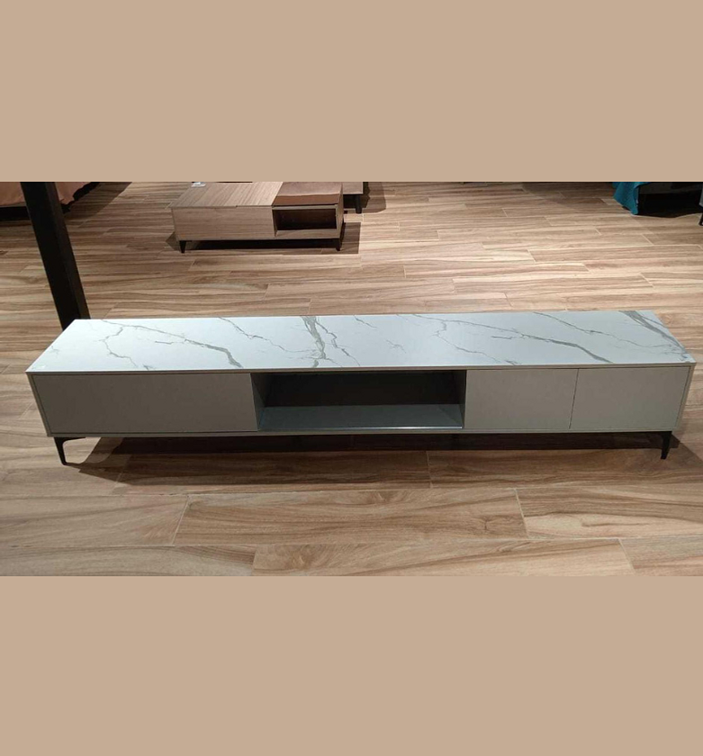 TV Stand – White Marble & Silver Grey Melamine Finish (240×40×45 cm) image