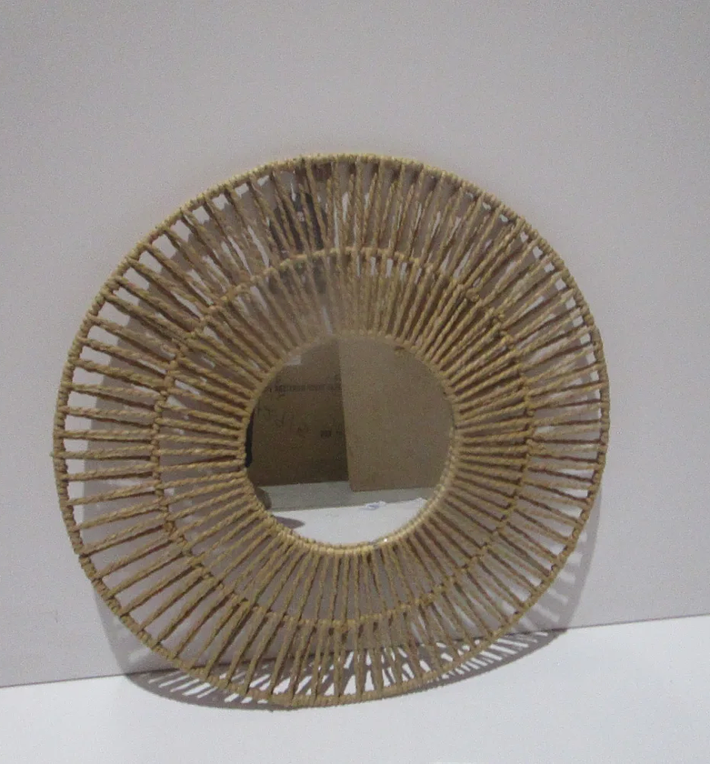 Sina Round Natural Paper Rope Wall Mirror (50 cm Diameter) image