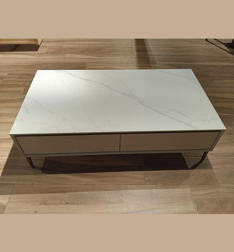 Modern Coffee Table – Carbon Steel Frame with Ceramic Top & MDF Base, 130×70×39 cm image