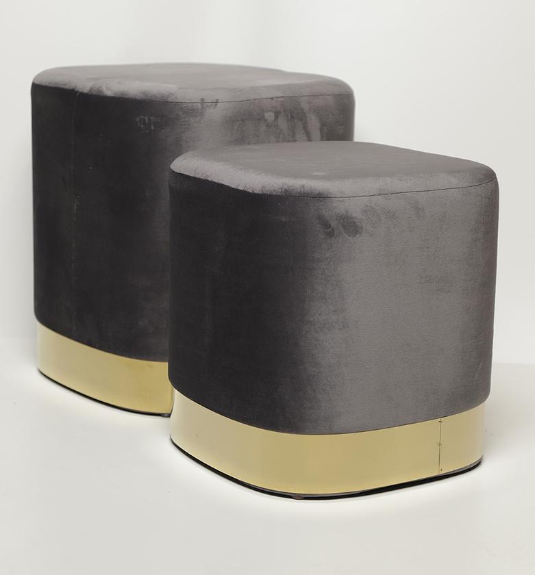 Set of 2 Dark Grey Square Poufs with Gold Feet image