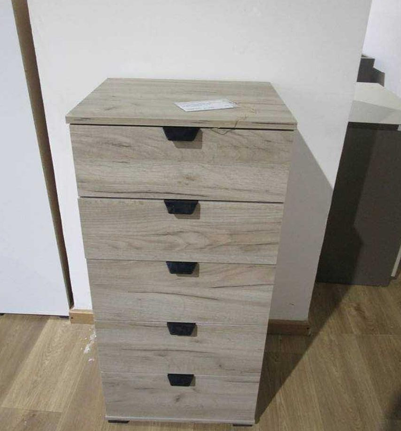 Grey Oak 5-Drawer Storage Cabinet with Black Handles image