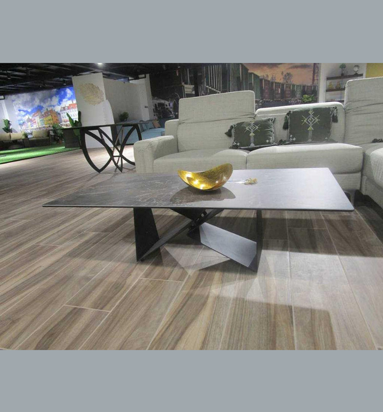 Brown Ceramic Coffee Table – Black Metal Legs, 130×70×40 cm image