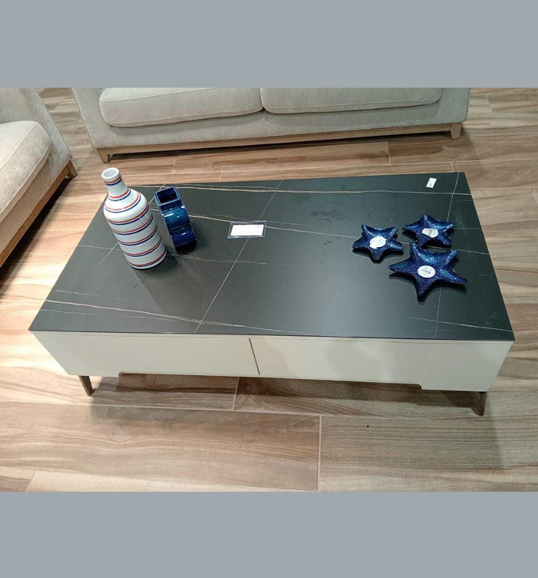 Modern Coffee Table – Carbon Steel Frame with Ceramic Top & MDF Base, 130×70×41 cm image
