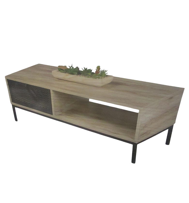 Soho Wooden Coffee Table with Black Metal Mesh – 100×50×36 cm image