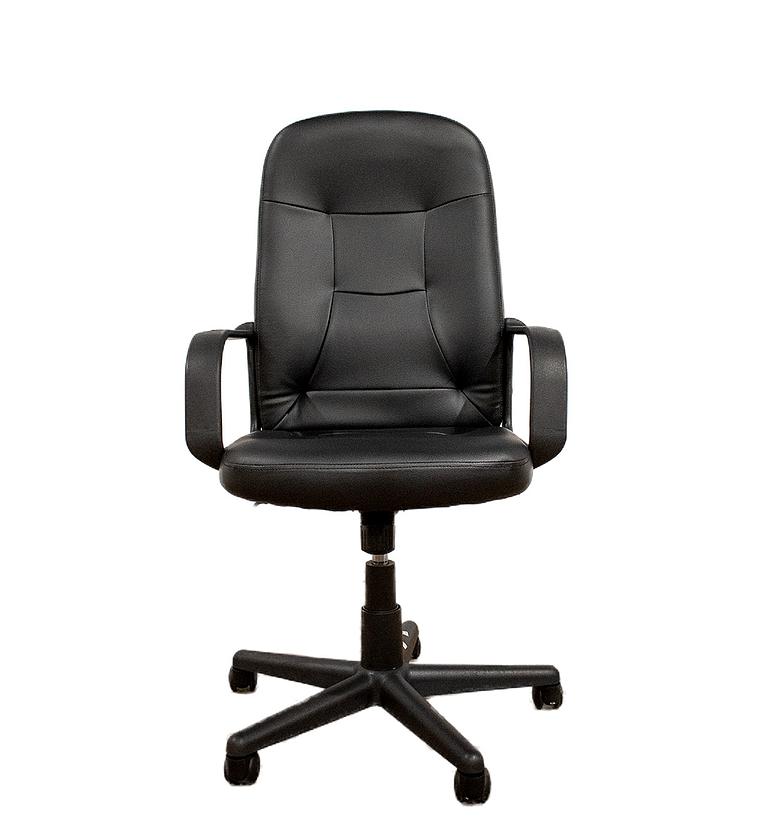 High back black leather office chair image