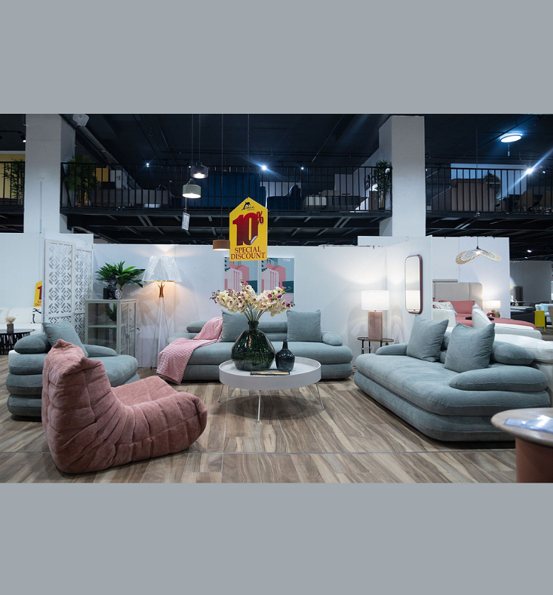 Grey Fabric Sofa Set with 5 Cushions – 3+2+1 image