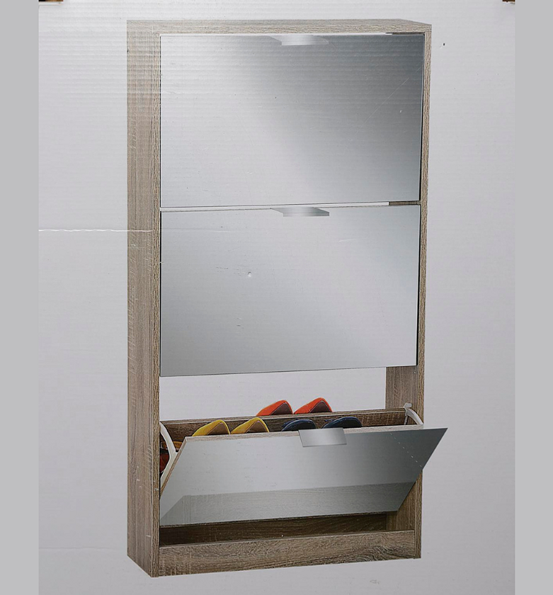 Wooden 3-Tier Shoe Cabinet with Mirror image