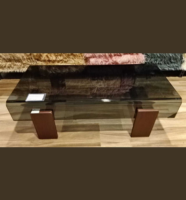 Coffee table 12mm glass, wood feet grey glass walnut leg image