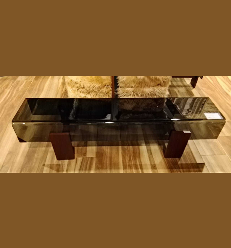 Tv cabinet 12mm glass, wood feet grey glass walnut leg image